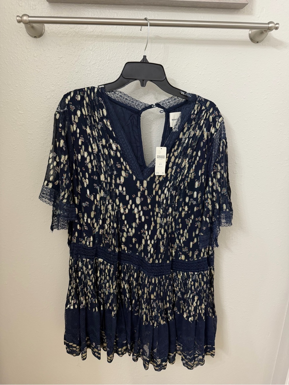 Anthropologie Navy Blue & Gold Mini Dress